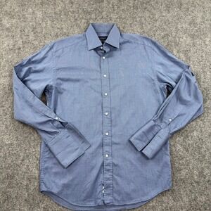 Canali Shirt Size 39 Neck 15 1/2 Blue Fine Stripe Dress Cotton Long Sleeve Men's